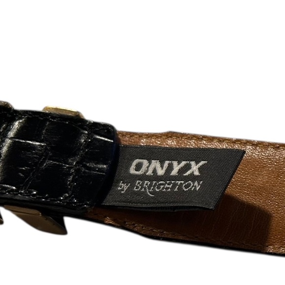 Onyx by Brighton Black Croc Embossed Leather Belt 2X - Picture 2 of 8